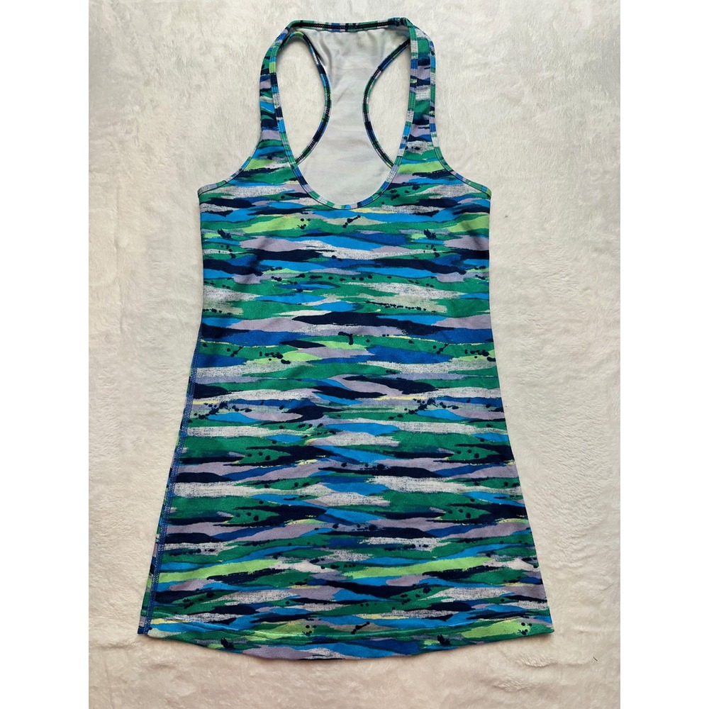 Lululemon Racerback Athletic Tank Top Blue Green Abstract Print Size2/4 - 155